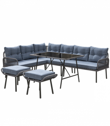 Outsunny Sectional Outdoor Furniture with Glass Top Table, Charcoal Grey