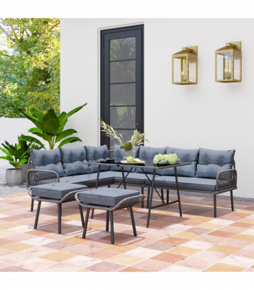 Outsunny Sectional Outdoor Furniture with Glass Top Table, Charcoal Grey