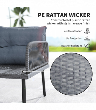 Outsunny Sectional Outdoor Furniture with Glass Top Table, Charcoal Grey