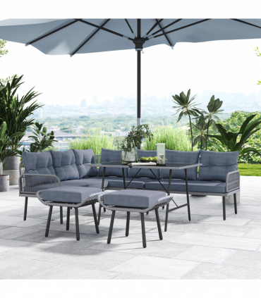 Outsunny Sectional Outdoor Furniture with Glass Top Table, Charcoal Grey