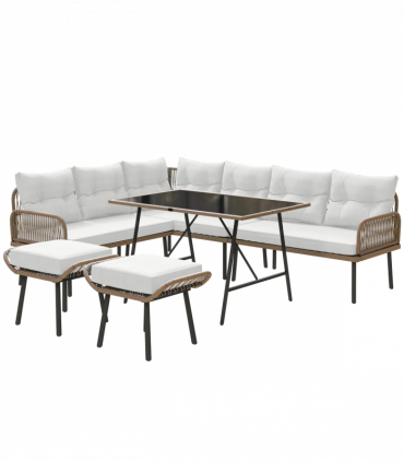 Outsunny Sectional Outdoor Furniture with Glass Top Table, Cream White