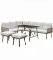 Outsunny Sectional Outdoor Furniture with Glass Top Table, Cream White