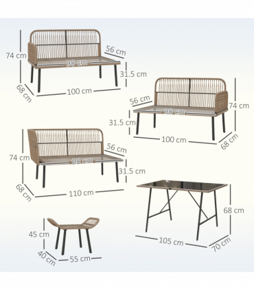 Outsunny Sectional Outdoor Furniture with Glass Top Table, Cream White