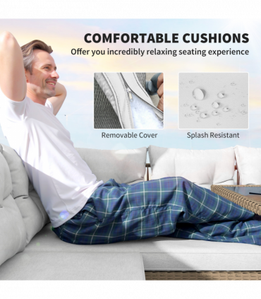 Outsunny Sectional Outdoor Furniture with Glass Top Table, Cream White