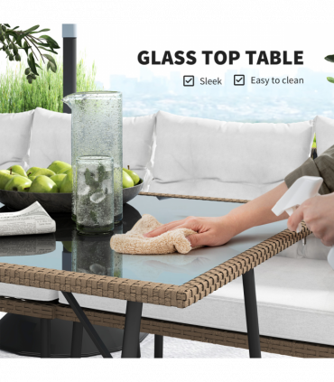 Outsunny Sectional Outdoor Furniture with Glass Top Table, Cream White