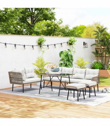 Outsunny Sectional Outdoor Furniture with Glass Top Table, Cream White