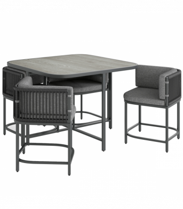 Outsunny 4 Seater Rattan Dining Set with Cushions, Charcoal Grey