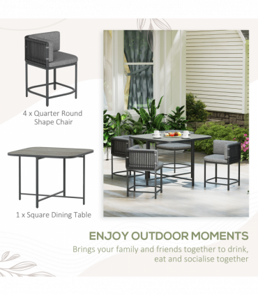 Outsunny 4 Seater Rattan Dining Set with Cushions, Charcoal Grey