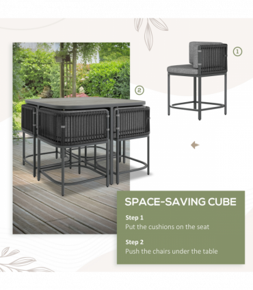 Outsunny 4 Seater Rattan Dining Set with Cushions, Charcoal Grey