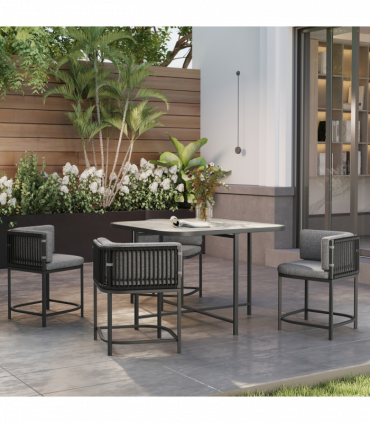 Outsunny 4 Seater Rattan Dining Set with Cushions, Charcoal Grey