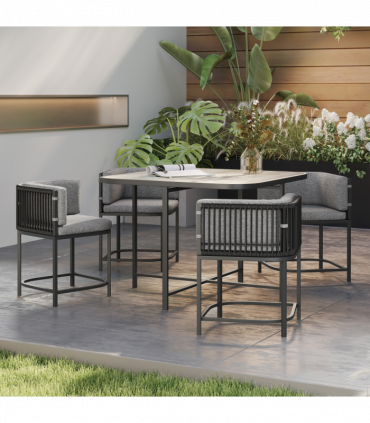 Outsunny 4 Seater Rattan Dining Set with Cushions, Charcoal Grey
