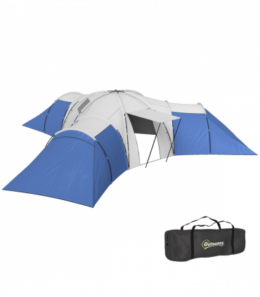 Outsunny Large Tunnel Tent with 3 Bedroom, Living Area and Porch, Blue