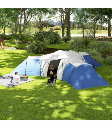 Outsunny Large Tunnel Tent with 3 Bedroom, Living Area and Porch, Blue