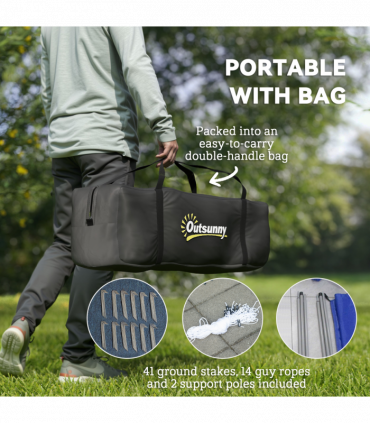 Outsunny Large Tunnel Tent with 3 Bedroom, Living Area and Porch, Blue