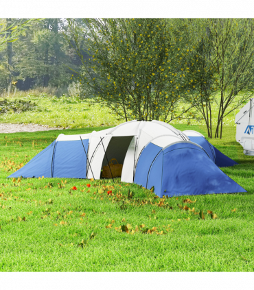 Outsunny Large Tunnel Tent with 3 Bedroom, Living Area and Porch, Blue