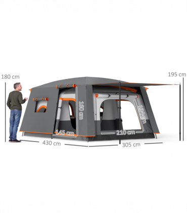 Outsunny 4-6 Man Camping Tent with 2 Bedroom, 3000mm Waterproof, Grey