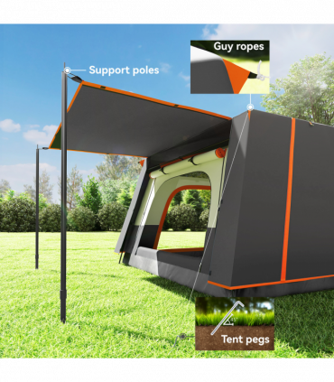 Outsunny 4-6 Man Camping Tent with 2 Bedroom, 3000mm Waterproof, Grey