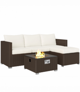 Outsunny 4 Seater Rattan Sofa Set with Footstool Thick Cushions Brown Cream