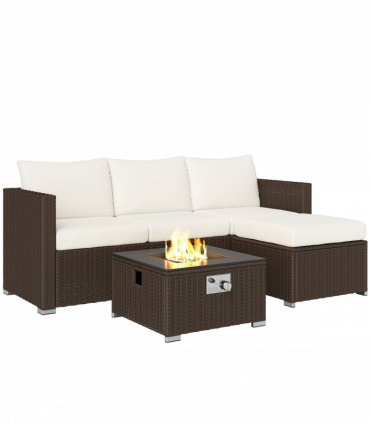 Outsunny 4 Seater Rattan Sofa Set with Footstool Thick Cushions Brown Cream