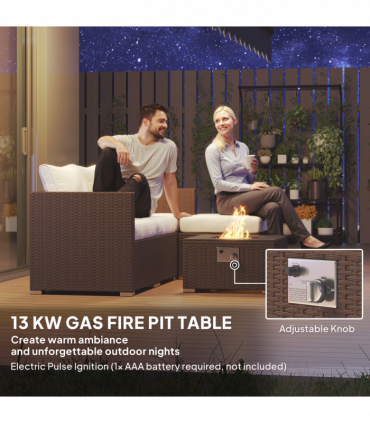 Outsunny 4 Seater Rattan Sofa Set with Footstool Thick Cushions Brown Cream