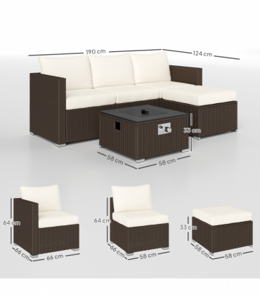 Outsunny 4 Seater Rattan Sofa Set with Footstool Thick Cushions Brown Cream