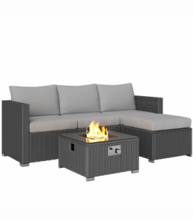Outsunny 4 Seater Rattan Sofa Set with Footstool Thick Cushions Grey
