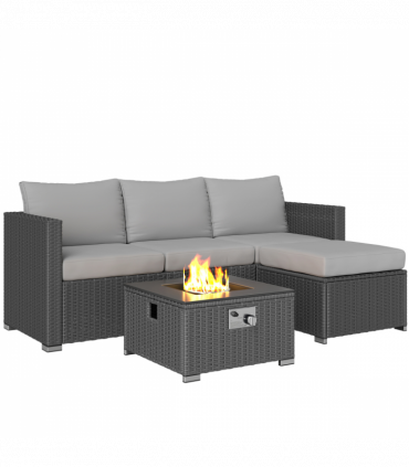 Outsunny 4 Seater Rattan Sofa Set with Footstool Thick Cushions Grey
