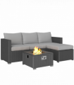 Outsunny 4 Seater Rattan Sofa Set with Footstool Thick Cushions Grey
