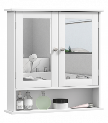 kleankin Wall Mounted Mirror Cabinet W/ Double Mirror Doors & Adjustable Shelf