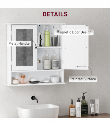 kleankin Wall Mounted Mirror Cabinet W/ Double Mirror Doors & Adjustable Shelf