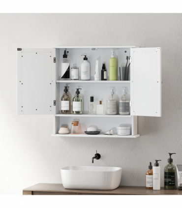 kleankin Wall Mounted Mirror Cabinet W/ Double Mirror Doors & Adjustable Shelf