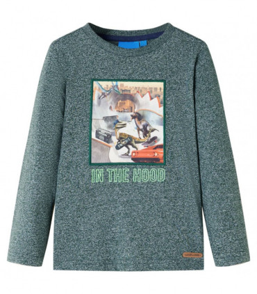 Kids' T-shirt with Long Sleeves Dark Green Melange 116