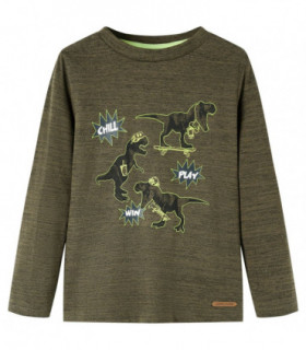 Kids' T-shirt with Long Sleeves Dark Khaki Melange 128