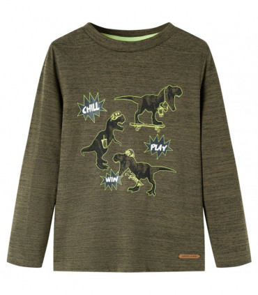Kids' T-shirt with Long Sleeves Dark Khaki Melange 92