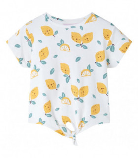 Kids'T-shirt with Tie Hem Ecru 104