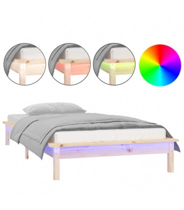 LED Bed Frame 90x200 cm Solid Wood