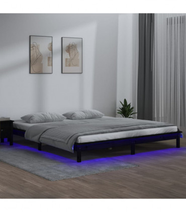 LED Bed Frame Black 120x190 cm 4FT Small Double Solid Wood