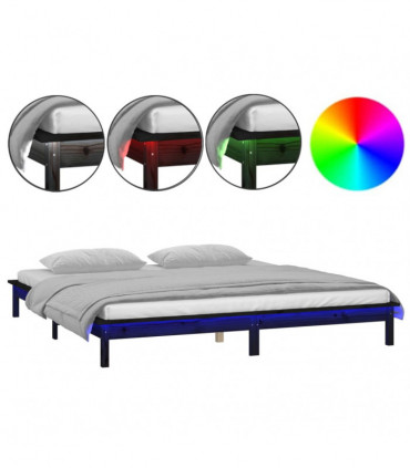 LED Bed Frame Black 120x190 cm 4FT Small Double Solid Wood