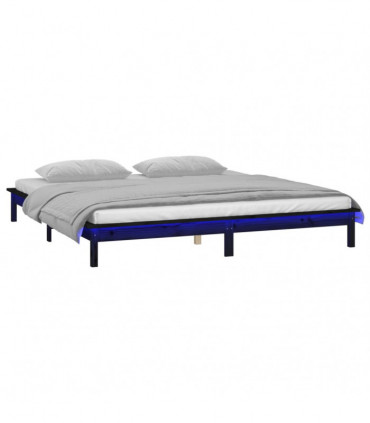 LED Bed Frame Black 120x190 cm 4FT Small Double Solid Wood