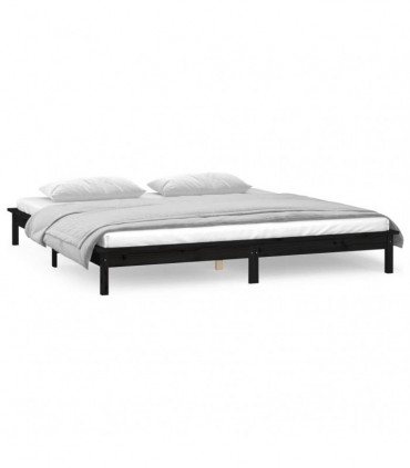 LED Bed Frame Black 120x190 cm 4FT Small Double Solid Wood