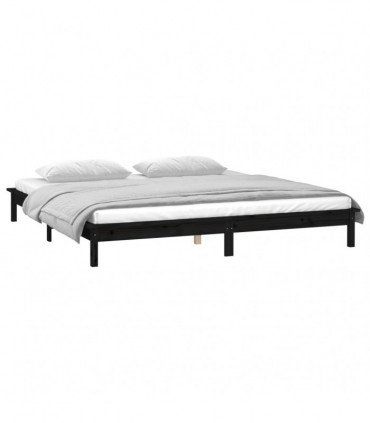 LED Bed Frame Black 120x190 cm 4FT Small Double Solid Wood