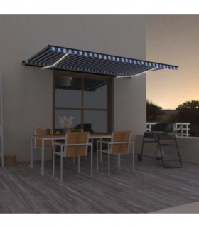 vidaXL Manual Retractable Awning with LED 500x350 cm Blue and White