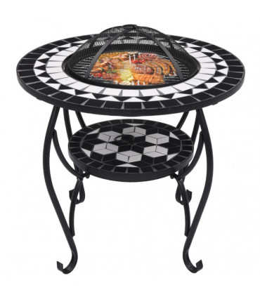 Mosaic Fire Pit Table Black and White 68 cm Ceramic
