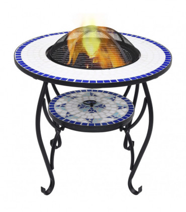 Mosaic Fire Pit Table Blue and White 68 cm Ceramic