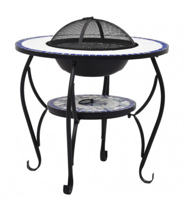 Mosaic Fire Pit Table Blue and White 68 cm Ceramic