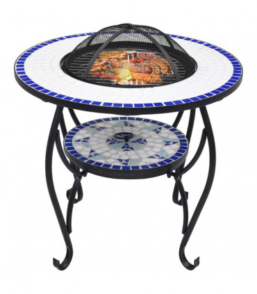 Mosaic Fire Pit Table Blue and White 68 cm Ceramic