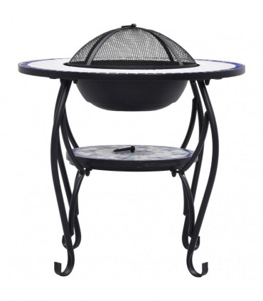 Mosaic Fire Pit Table Blue and White 68 cm Ceramic