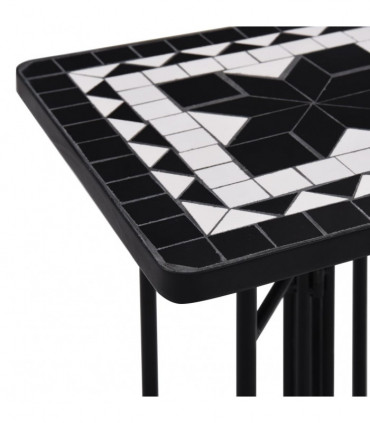 Mosaic Side Table Black and White Ceramic