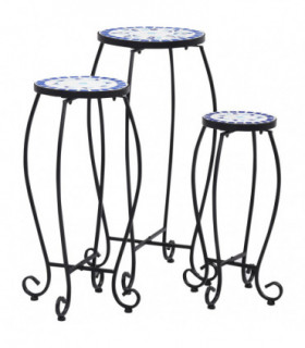 vidaXL Mosaic Tables 3 pcs Blue and White Ceramic