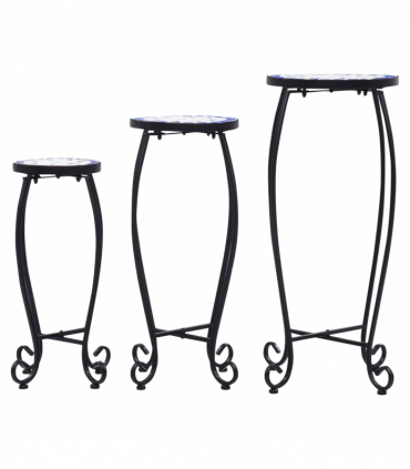 vidaXL Mosaic Tables 3 pcs Blue and White Ceramic